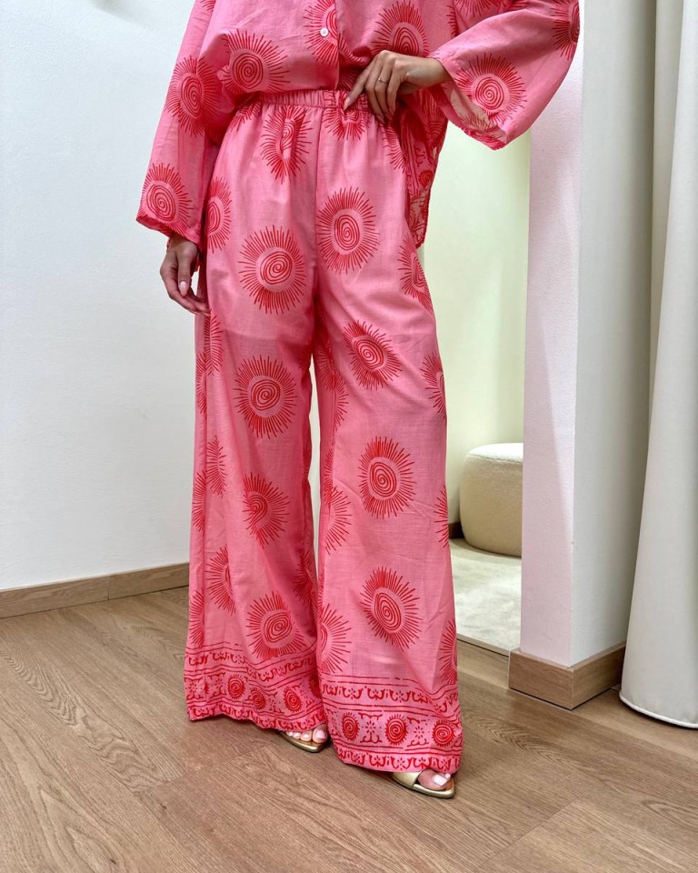 Pantalone palazzo rosa fantasia sole Tensione In Shop Online Pantalone palazzo rosa fantasia sole Tensione In
