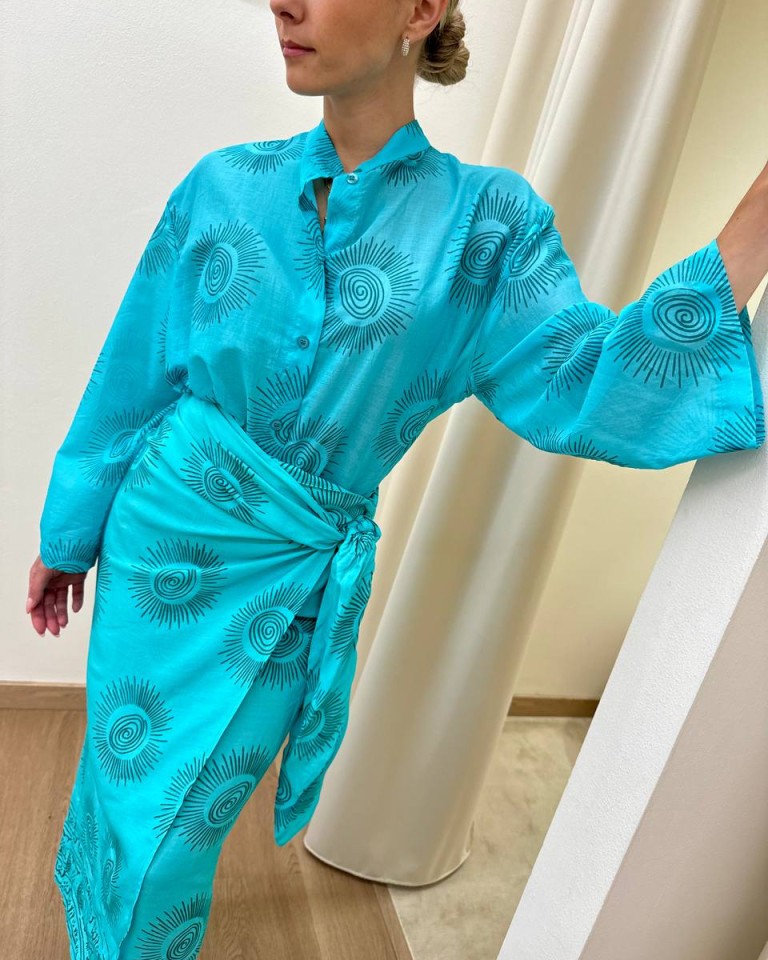 Camicia coreana turchese fantasia sole Tensione In Shop Online Camicia coreana turchese fantasia sole Tensione In