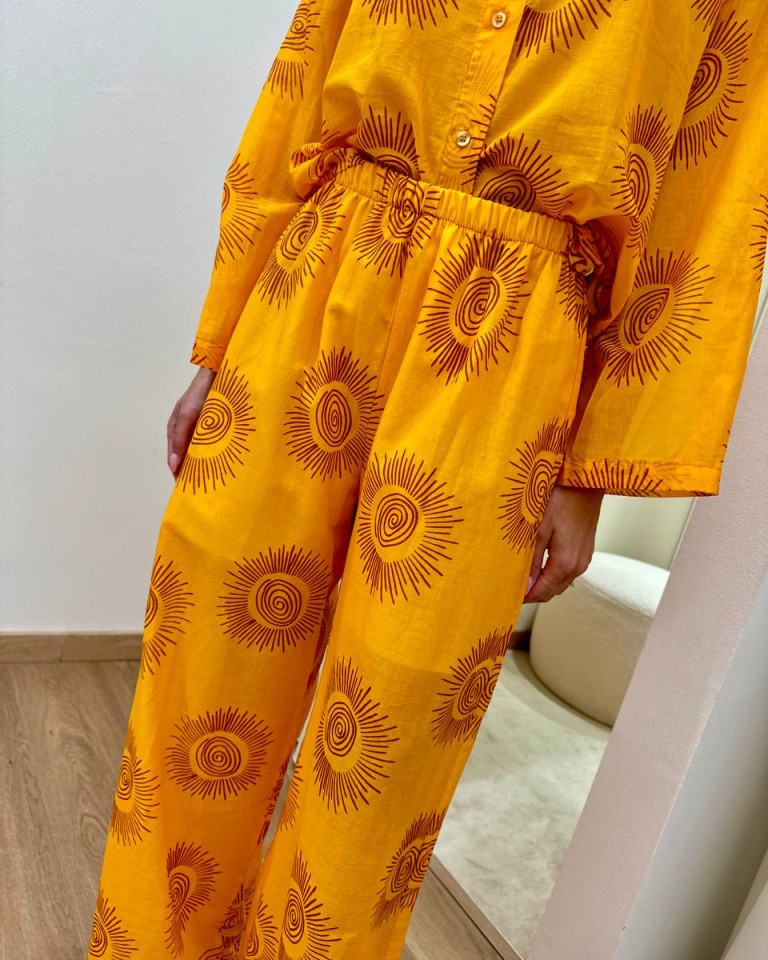 Pantalone palazzo giallo fantasia sole Tensione In Shop Online Pantalone palazzo giallo fantasia sole Tensione In