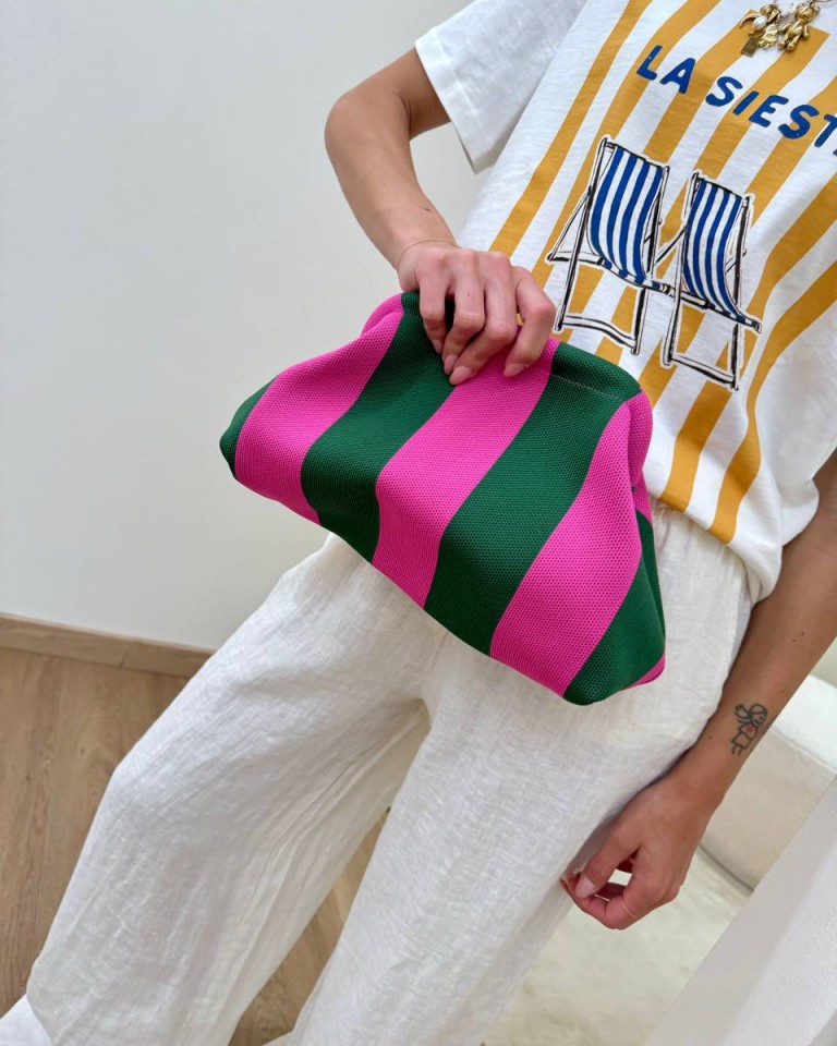 Pouch bag righe fucsia e verde Sticky Bestie Shop Online Pouch bag righe fucsia e verde Sticky Bestie