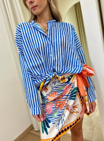 Shop Online Camicia over lunga a righe blu e bianche Tensione In