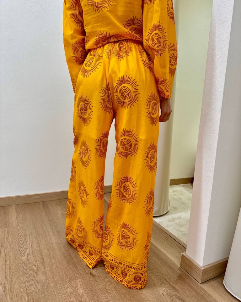 Pantalone palazzo giallo fantasia sole Tensione In Shop Online Pantalone palazzo giallo fantasia sole Tensione In