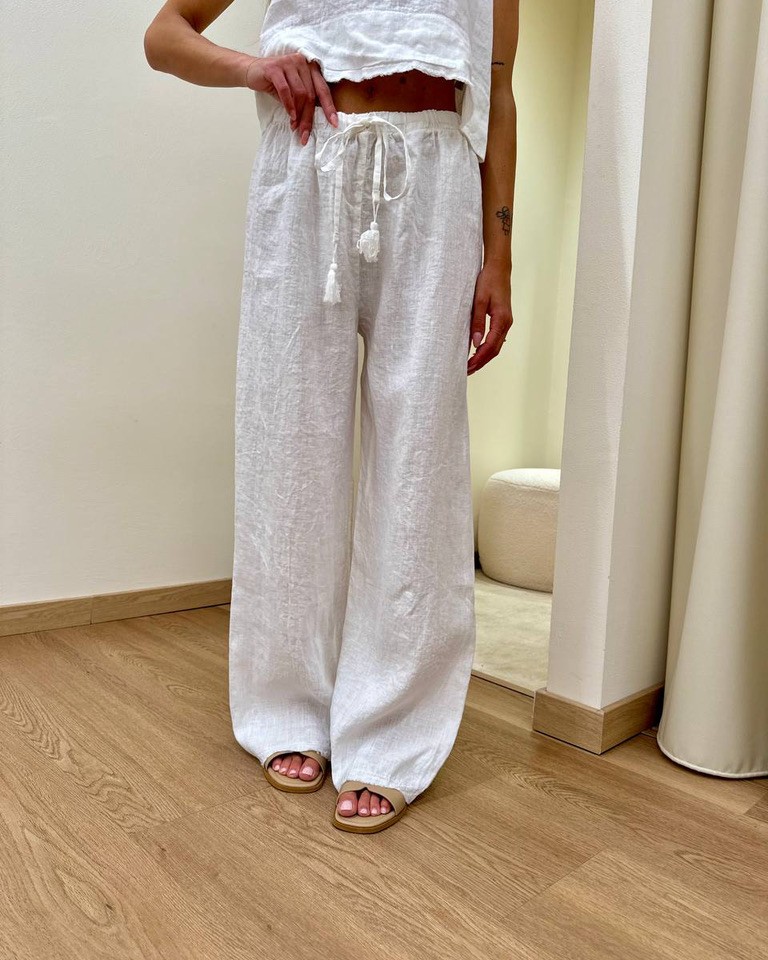 Pantalone bianco palazzo 100% lino Tensione In Shop Online Pantalone bianco palazzo 100% lino Tensione In