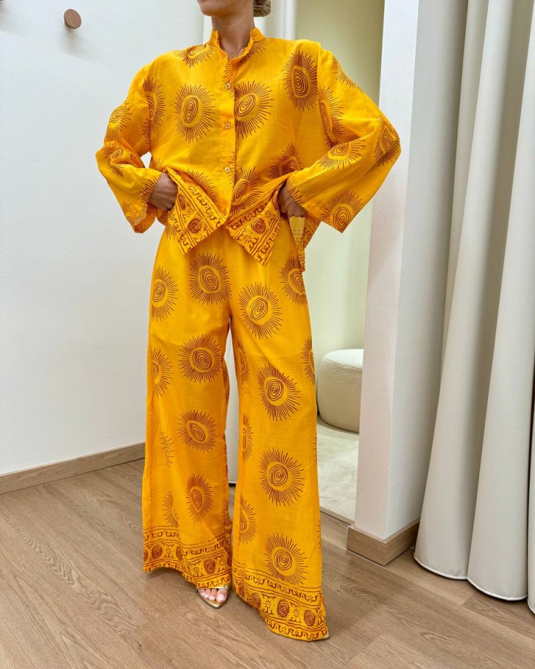 Pantalone palazzo giallo fantasia sole Tensione In Shop Online Pantalone palazzo giallo fantasia sole Tensione In