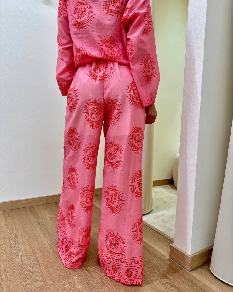 Pantalone palazzo rosa fantasia sole Tensione In Shop Online Pantalone palazzo rosa fantasia sole Tensione In