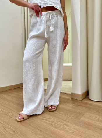 Shop Online Pantalone bianco palazzo 100% lino Tensione In