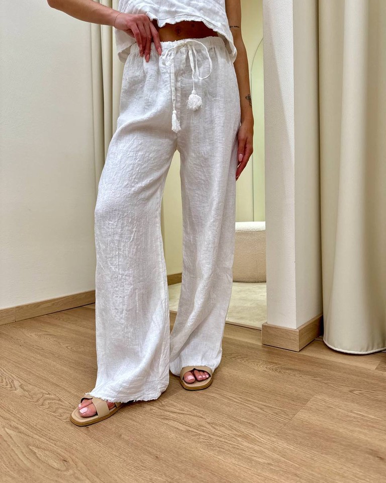 Pantalone bianco palazzo 100% lino Tensione In Shop Online Pantalone bianco palazzo 100% lino Tensione In