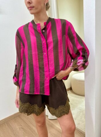 Shop Online Camicia coreana righe fucsia e moro HaveOne