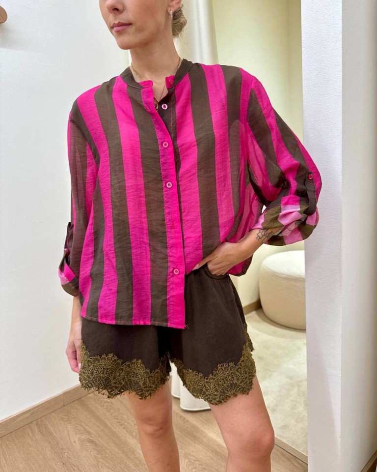 Camicia coreana righe fucsia e moro HaveOne Shop Online Camicia coreana righe fucsia e moro HaveOne