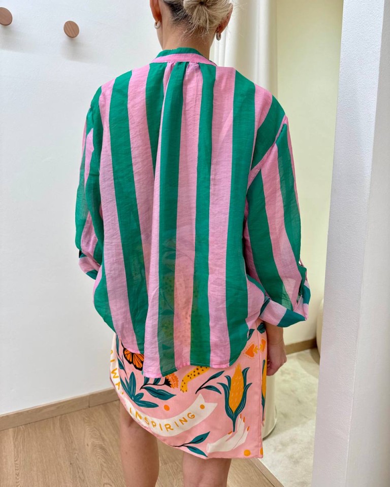 Camicia coreana righe rosa e verdi HaveOne Shop Online Camicia coreana righe rosa e verdi HaveOne
