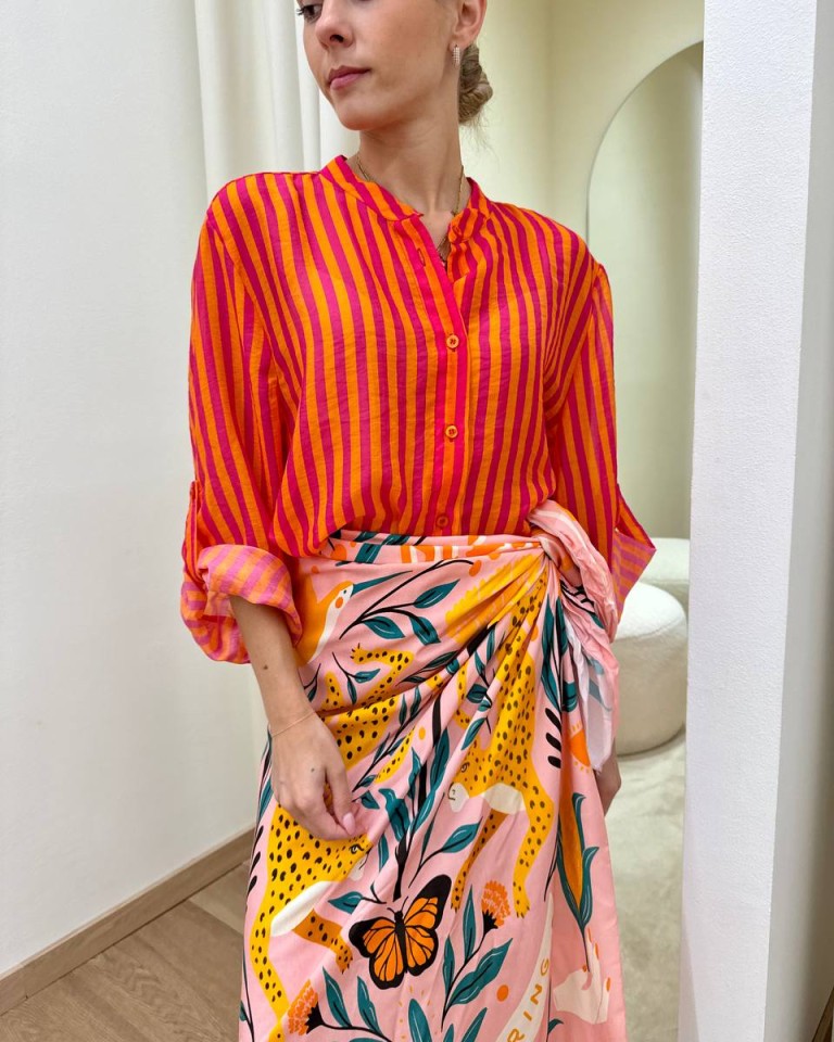 Camicia coreana righe fucsia e arancio HaveOne Shop Online Camicia coreana righe fucsia e arancio HaveOne