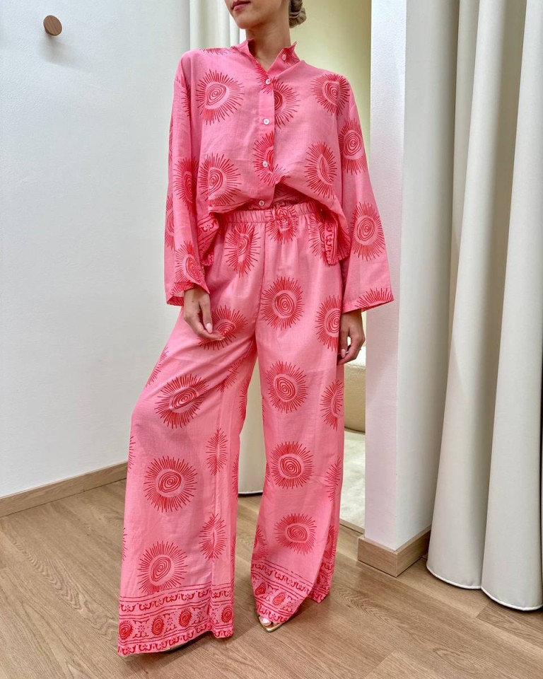 Pantalone palazzo rosa fantasia sole Tensione In Shop Online Pantalone palazzo rosa fantasia sole Tensione In