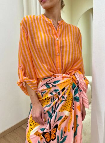 Shop Online Camicia coreana righe arancio e rosa HaveOne