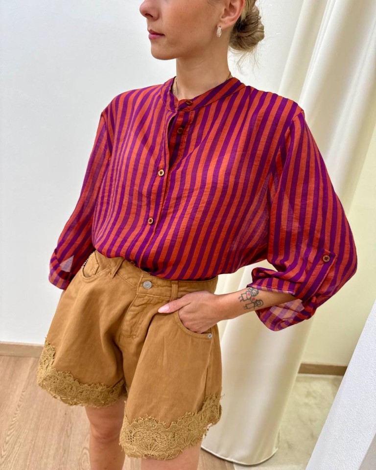 Camicia coreana righe arancio e viola HaveOne Shop Online Camicia coreana righe arancio e viola HaveOne