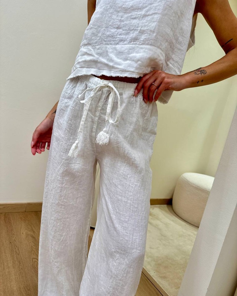 Pantalone bianco palazzo 100% lino Tensione In Shop Online Pantalone bianco palazzo 100% lino Tensione In