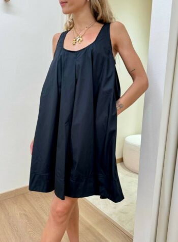 Shop Online Vestito corto nero svasato in cotone Tensione In