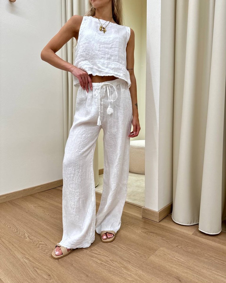 Pantalone bianco palazzo 100% lino Tensione In Shop Online Pantalone bianco palazzo 100% lino Tensione In