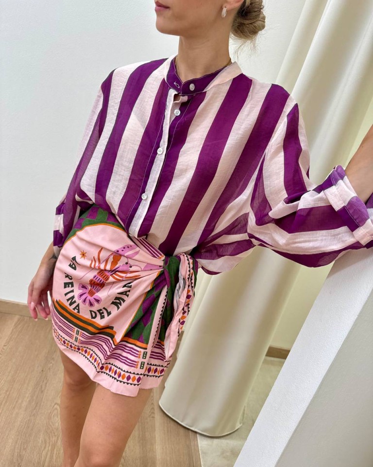 Camicia coreana righe burro e viola HaveOne Shop Online Camicia coreana righe burro e viola HaveOne