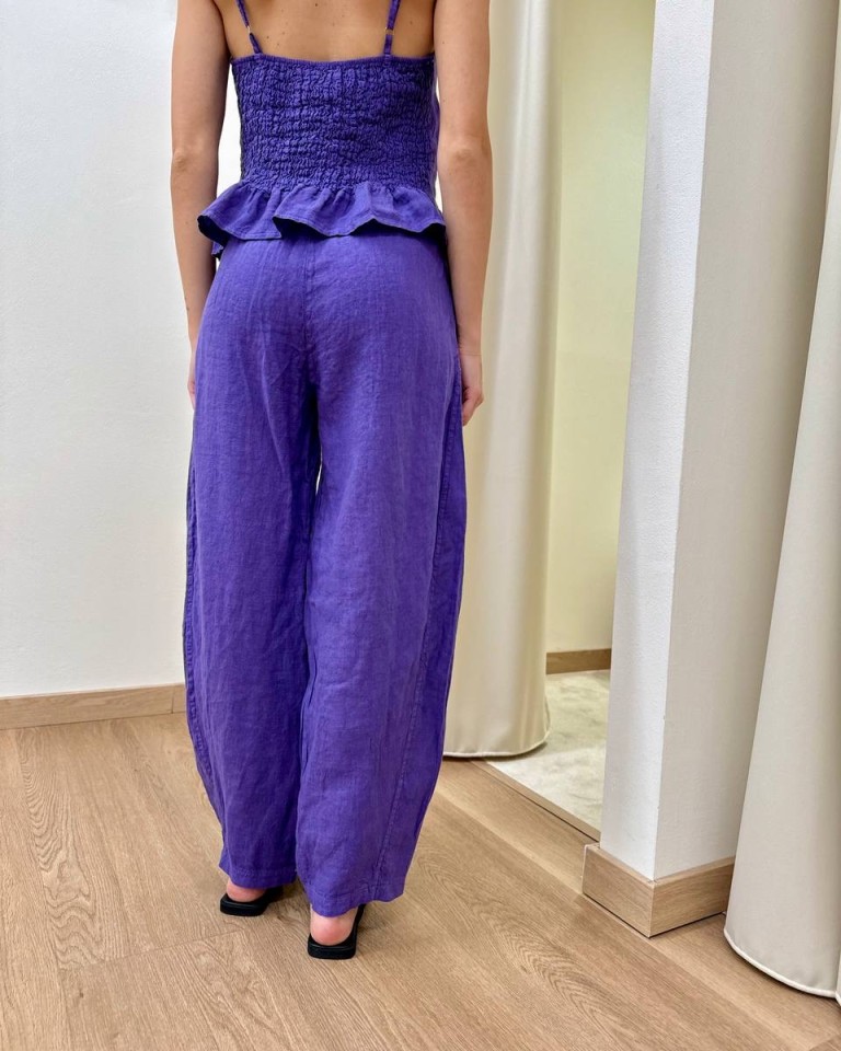 Pantalone barrel viola 100% lino Susy Mix Shop Online Pantalone barrel viola 100% lino Susy Mix