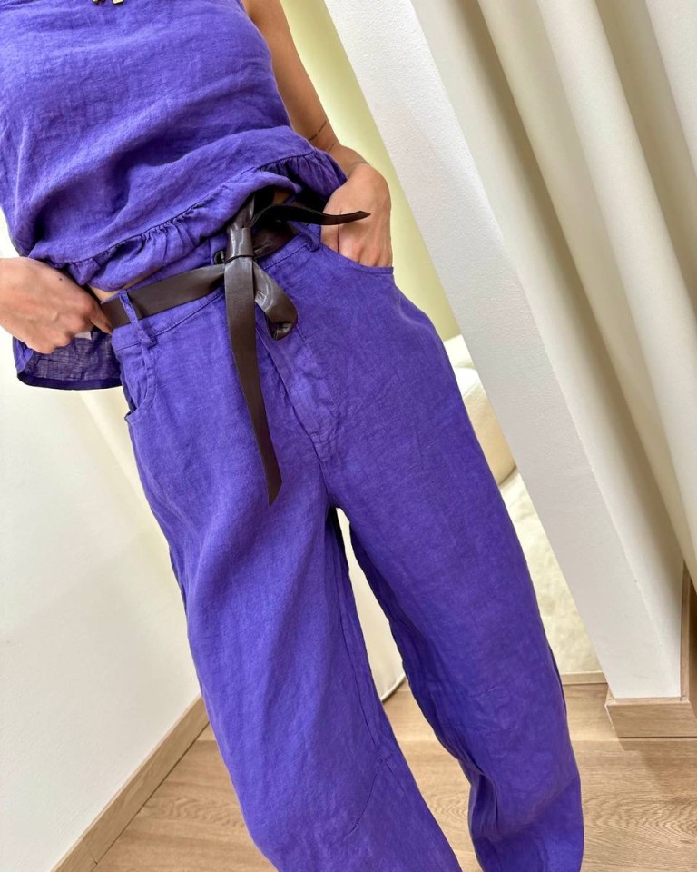 Pantalone barrel viola 100% lino Susy Mix Shop Online Pantalone barrel viola 100% lino Susy Mix