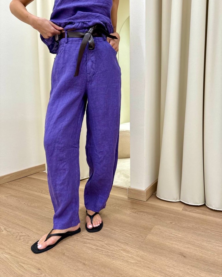 Pantalone barrel viola 100% lino Susy Mix Shop Online Pantalone barrel viola 100% lino Susy Mix