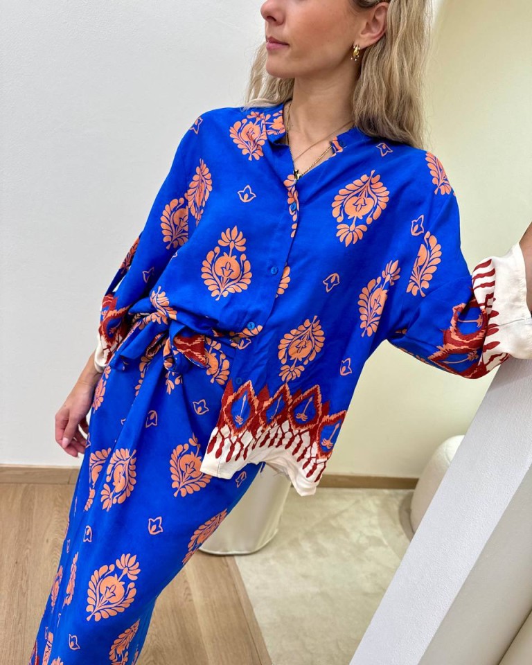 Camicia over fantasia bluette e arancio HaveOne Shop Online Camicia over fantasia bluette e arancio HaveOne