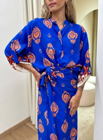 Shop Online Camicia over fantasia bluette e arancio HaveOne
