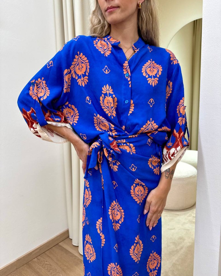 Camicia over fantasia bluette e arancio HaveOne Shop Online Camicia over fantasia bluette e arancio HaveOne