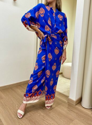 Shop Online Gonna lunga pareo fantasia bluette e arancio HaveOne