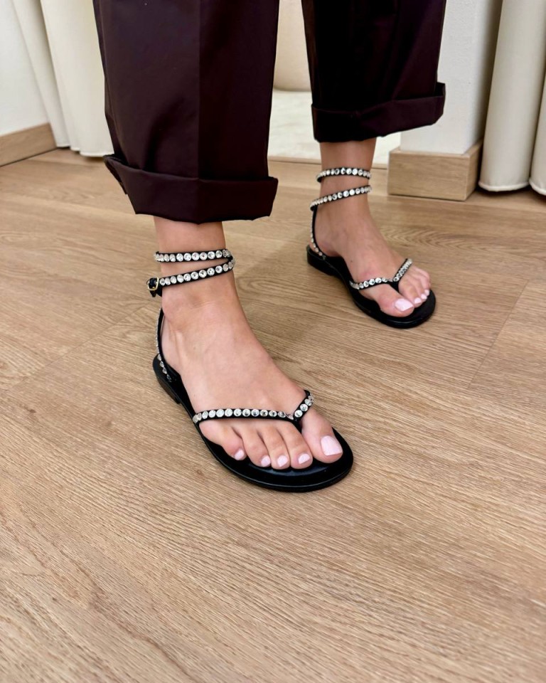 Sandalo intrecciato strass nero Ovyè Shop Online Sandalo intrecciato strass nero Ovyè