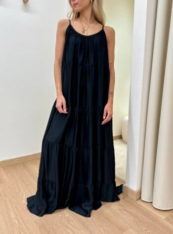 Shop Online Vestito lungo a balze nero Tensione In