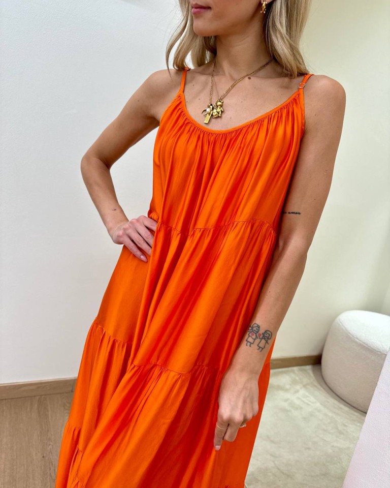 Vestito lungo a balze arancio Tensione In Shop Online Vestito lungo a balze arancio Tensione In