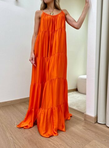 Shop Online Vestito lungo a balze arancio Tensione In