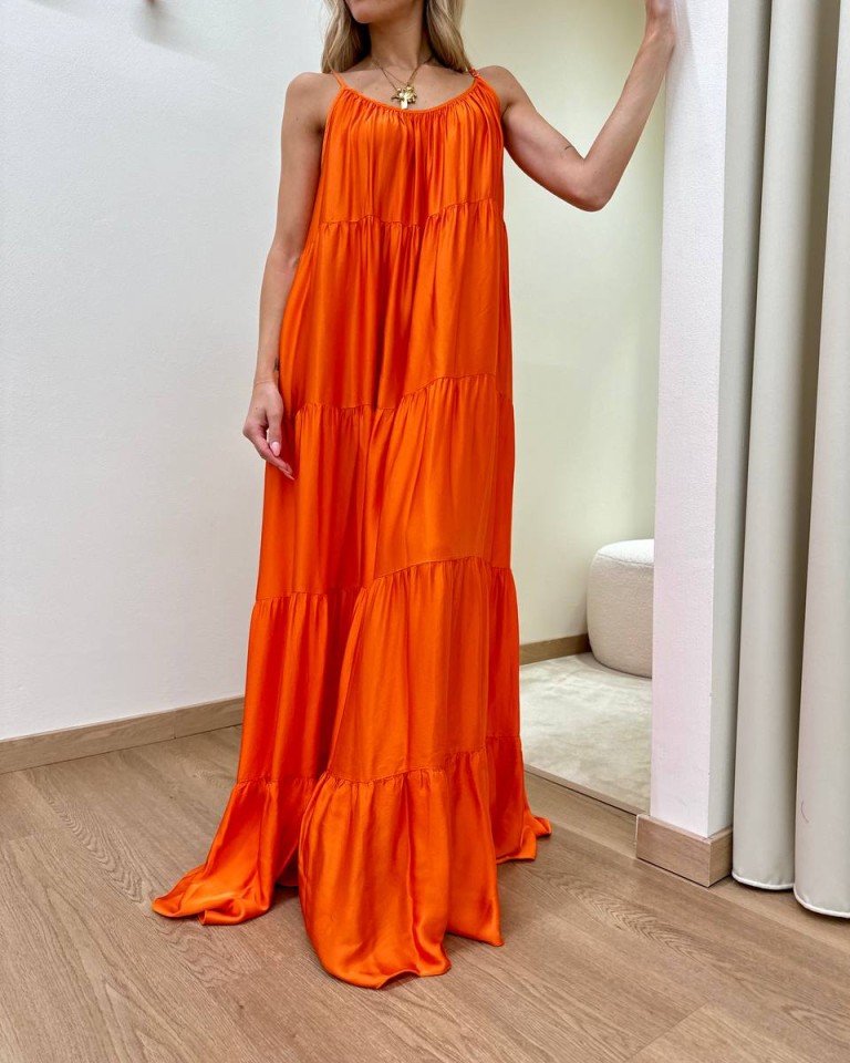 Vestito lungo a balze arancio Tensione In Shop Online Vestito lungo a balze arancio Tensione In