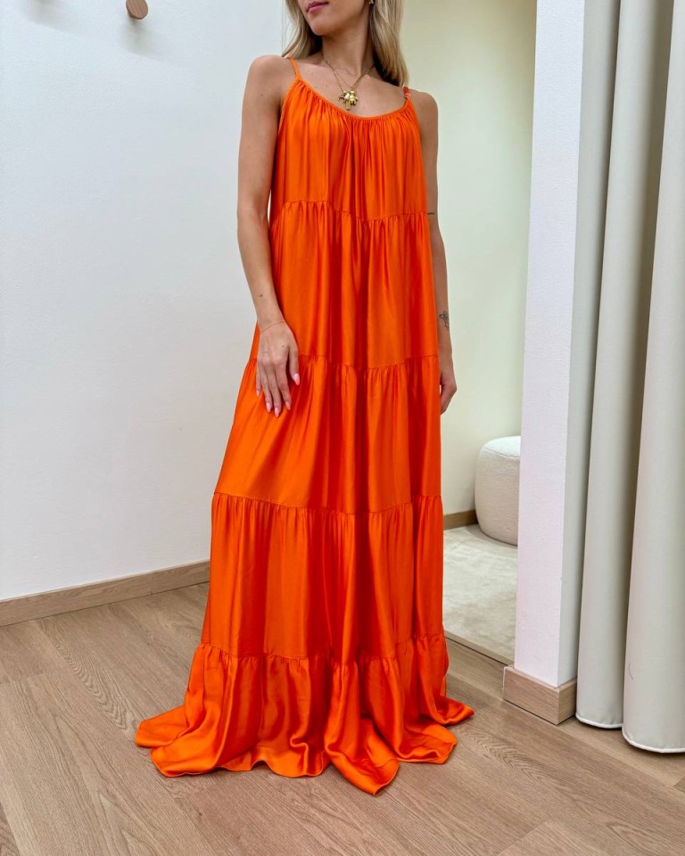 Vestito lungo a balze arancio Tensione In Shop Online Vestito lungo a balze arancio Tensione In
