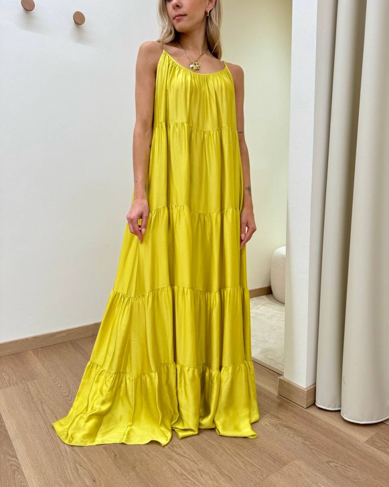 Vestito lungo a balze lime Tensione In Shop Online Vestito lungo a balze lime Tensione In