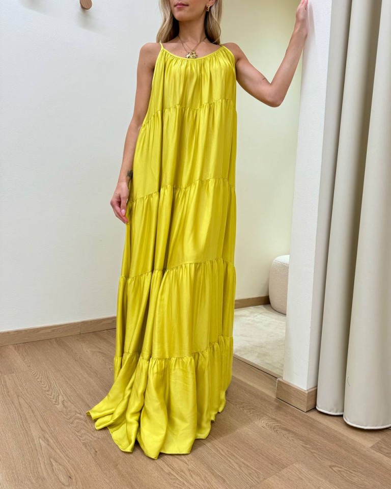 Vestito lungo a balze lime Tensione In Shop Online Vestito lungo a balze lime Tensione In