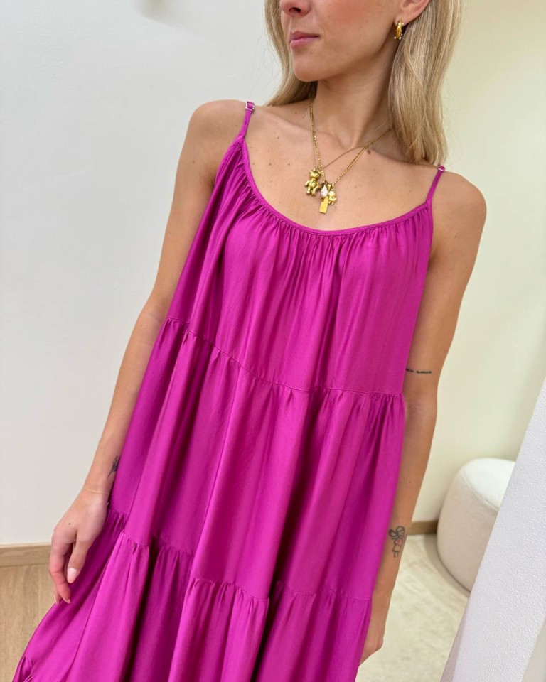 Vestito lungo a balze ciclamino Tensione In Shop Online Vestito lungo a balze ciclamino Tensione In
