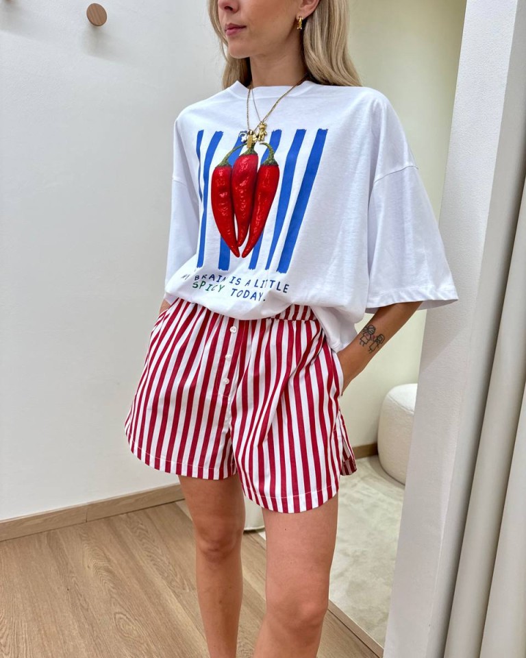Completo t-shirt e shorts peperoncini rosso Tensione In Shop Online Completo t-shirt e shorts peperoncini rosso Tensione In