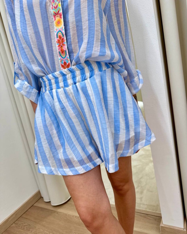 Shorts righe celesti fascia ricamata Tensione In Shop Online Shorts righe celesti fascia ricamata Tensione In