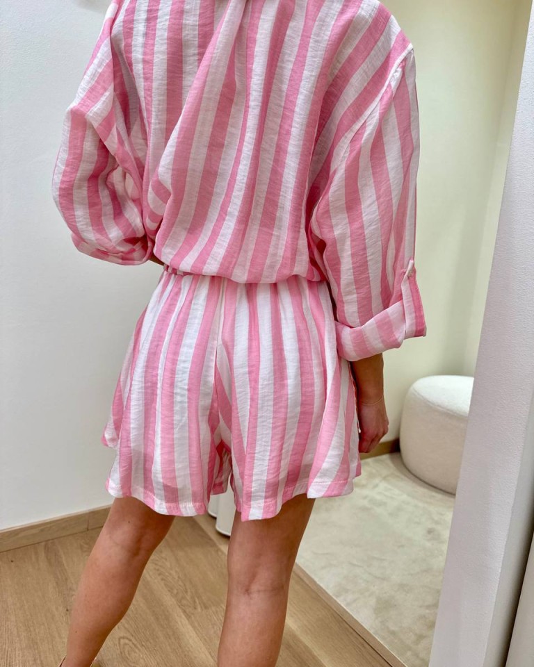 Shorts righe rosa fascia ricamata Tensione In Shop Online Shorts righe rosa fascia ricamata Tensione In