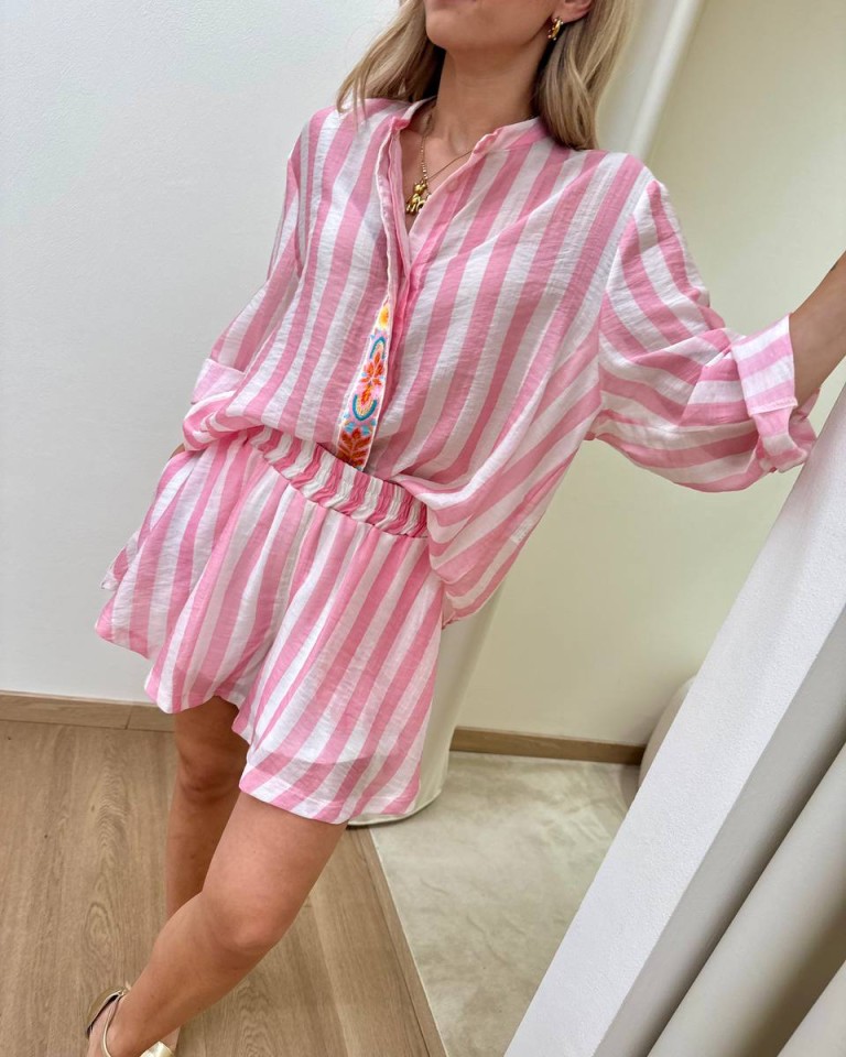 Camicia righe rosa fascia ricamata Tensione In Shop Online Camicia righe rosa fascia ricamata Tensione In