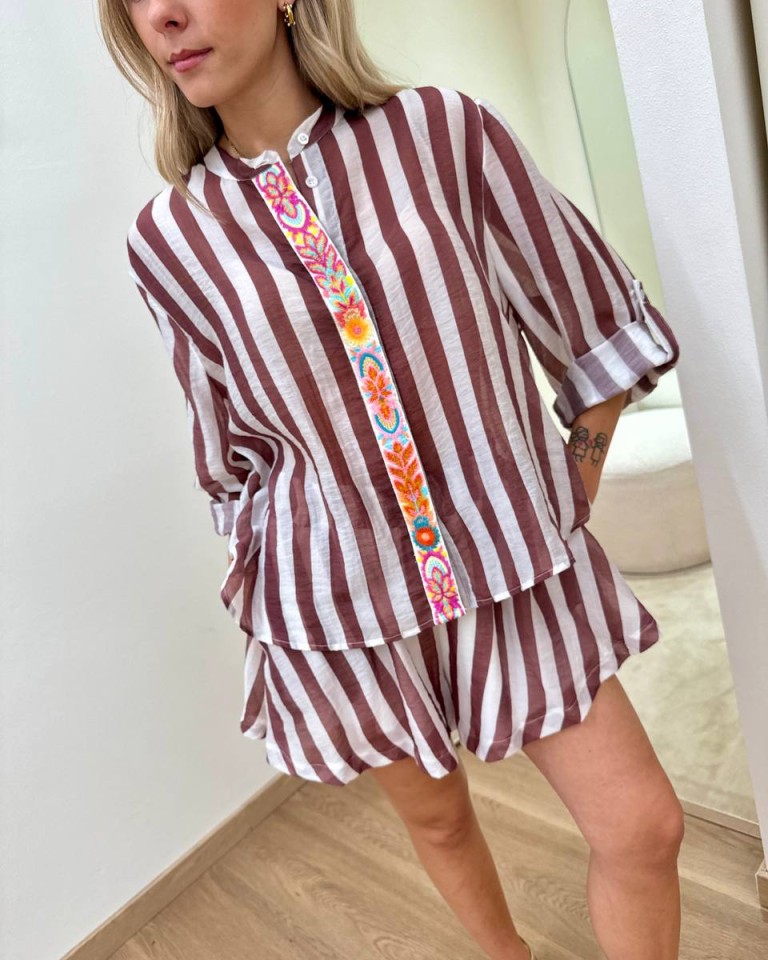 Camicia righe moro fascia ricamata Tensione In Shop Online Camicia righe moro fascia ricamata Tensione In
