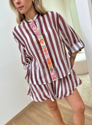 Shop Online Camicia righe moro fascia ricamata Tensione In