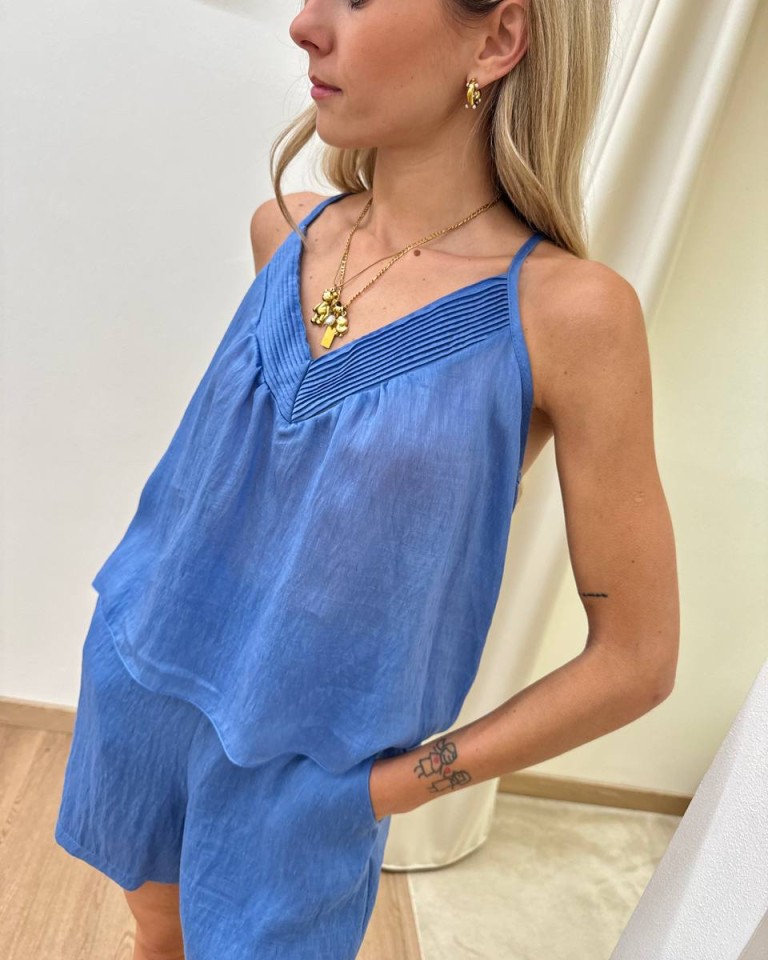Completo top e shorts bordo plissé denim Tensione In Shop Online Completo top e shorts bordo plissé denim Tensione In