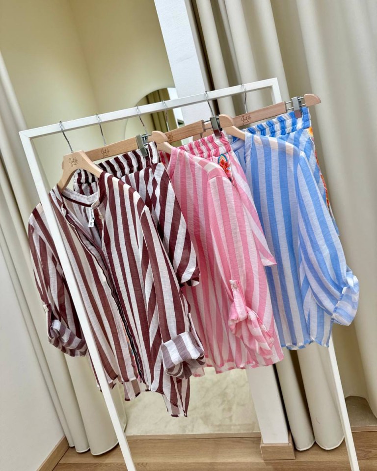 Shorts righe rosa fascia ricamata Tensione In Shop Online Shorts righe rosa fascia ricamata Tensione In