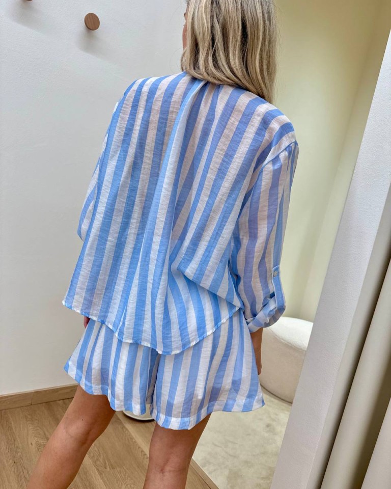 Shorts righe celesti fascia ricamata Tensione In Shop Online Shorts righe celesti fascia ricamata Tensione In