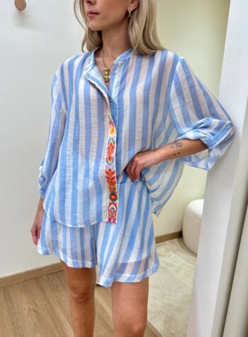 Shop Online Camicia righe celesti fascia ricamata Tensione In