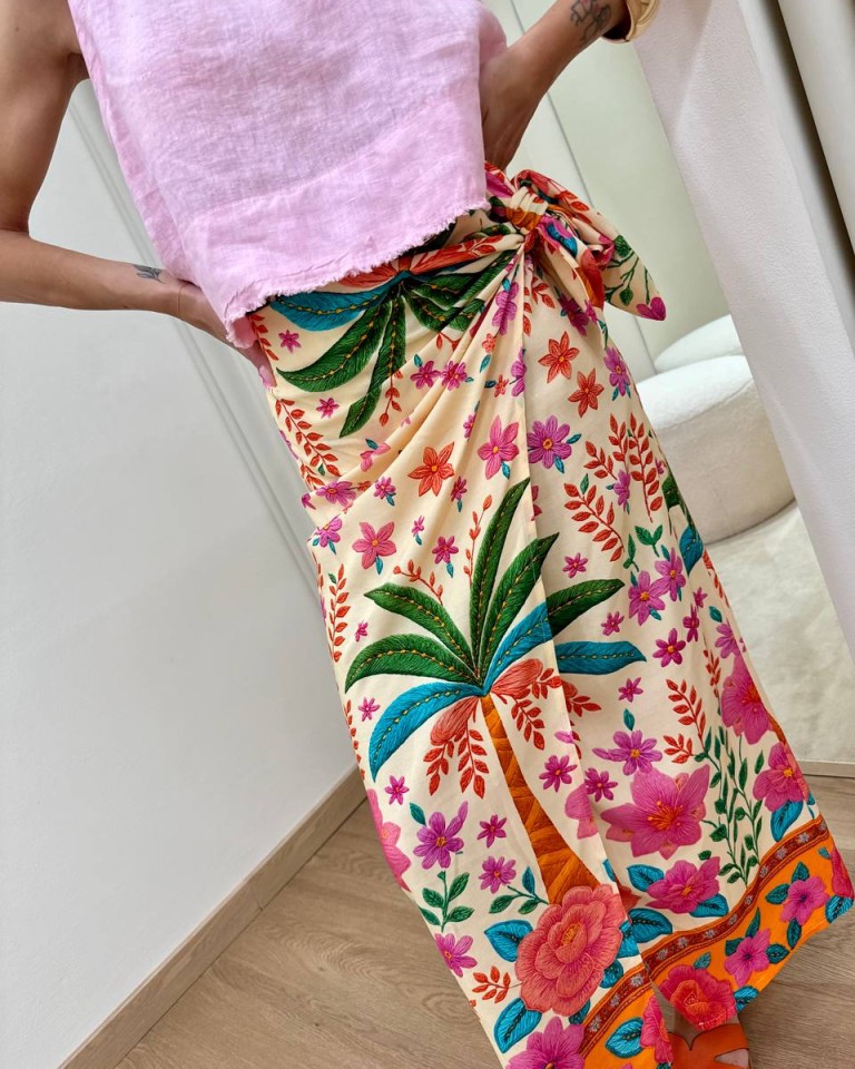 Gonna pareo cipria fantasia tropicale multicolor Tensione In Shop Online Gonna pareo cipria fantasia tropicale multicolor Tensione In