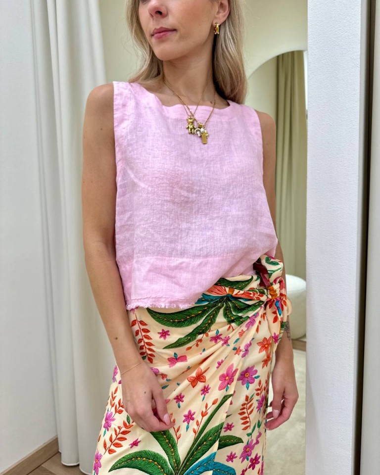 Top corto in lino rosa Tensione In Shop Online Top corto in lino rosa Tensione In